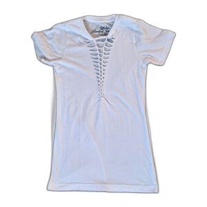 Affliction Standard Series White Braided Cutout Tee Women's Size Small Y2K Cyber